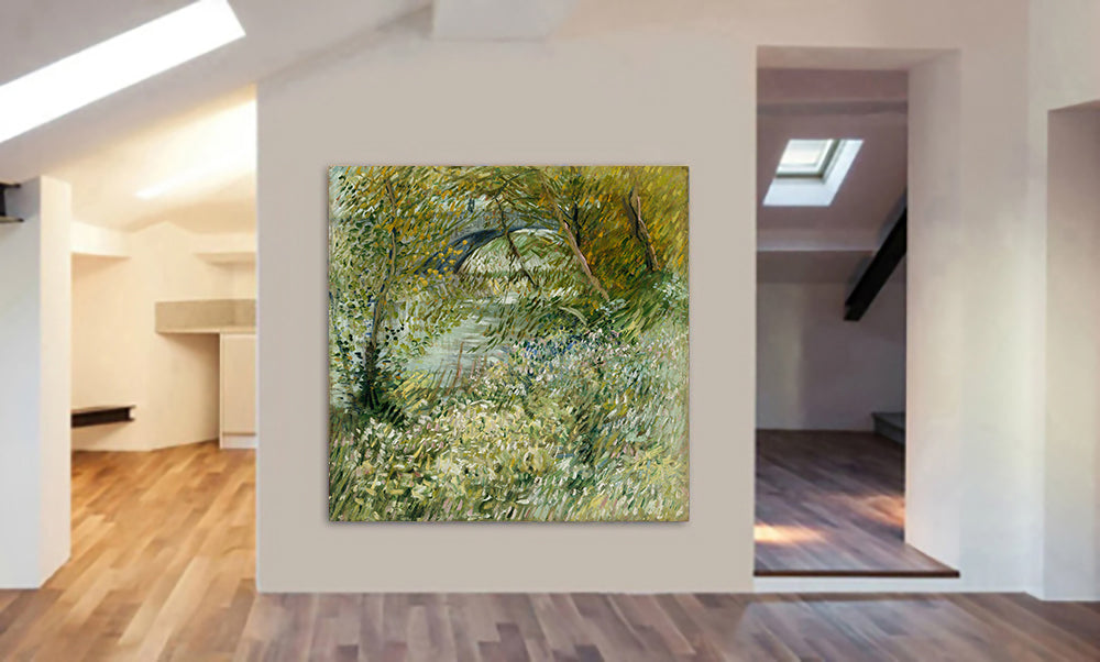 River Bank in Springtime by Vincent Van Gogh - Framed Canvas Wall Art ...