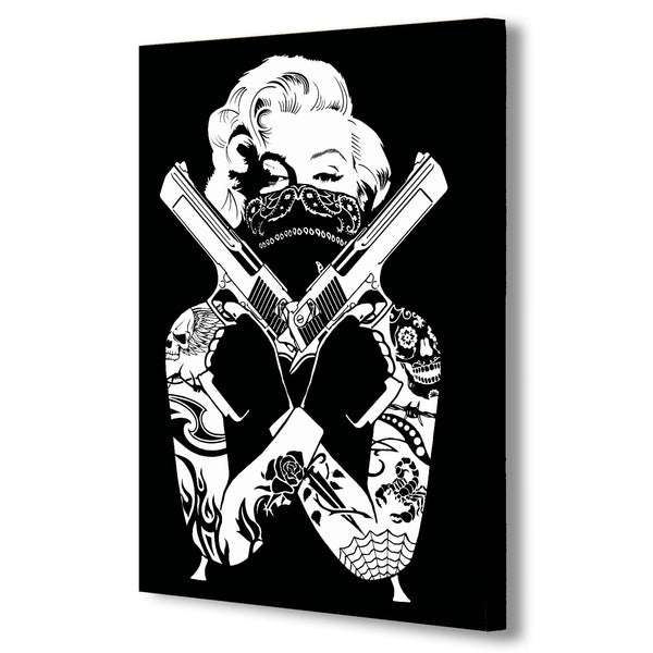 Marilyn Monroe Tattoo Guns Canvas Framed Wall Art Print Various Si