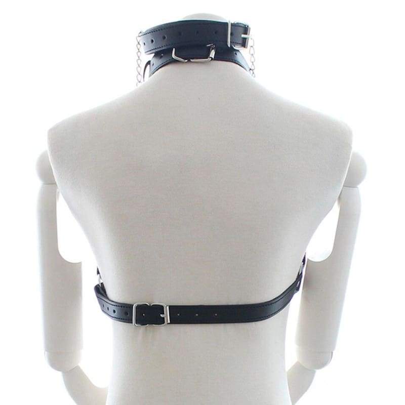 Eight Fetish Neck Bondage With Nipple Chain Clamps Pu Leather Erotic Chest Harness St8 7171
