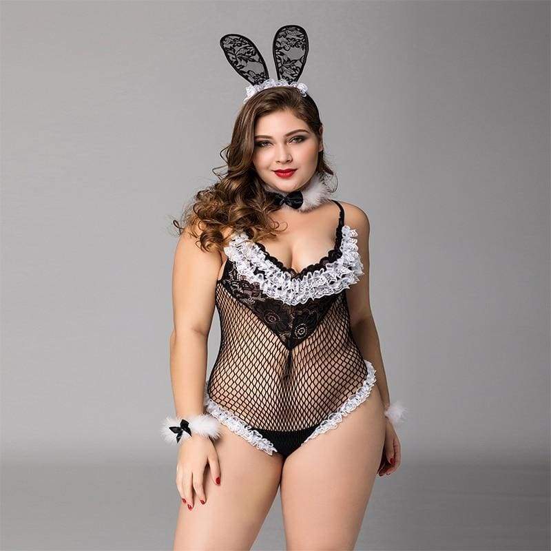 Plus Size Bunny Girl - Fishnet See Through Sexy Lingerie Set Erotic Costume  | Best Love Sex Doll