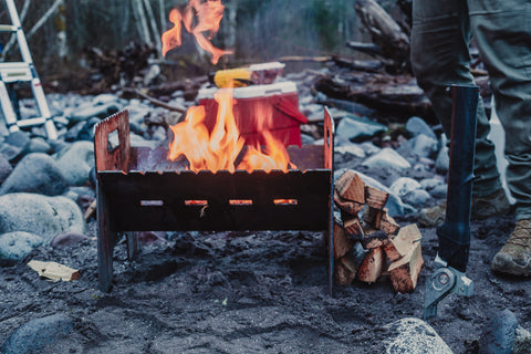 campfire in a portable steel pit