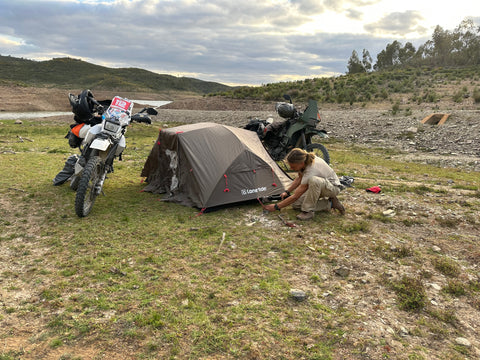 Lennart setting up a tent