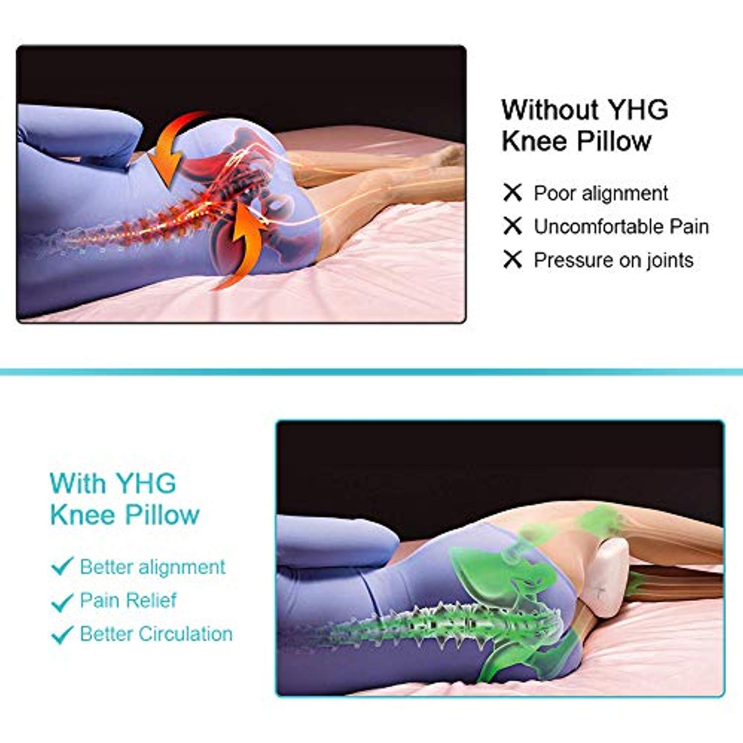 Orthopedic Knee Pillow, Memory Foam Leg Sleeping Pillow for Side 