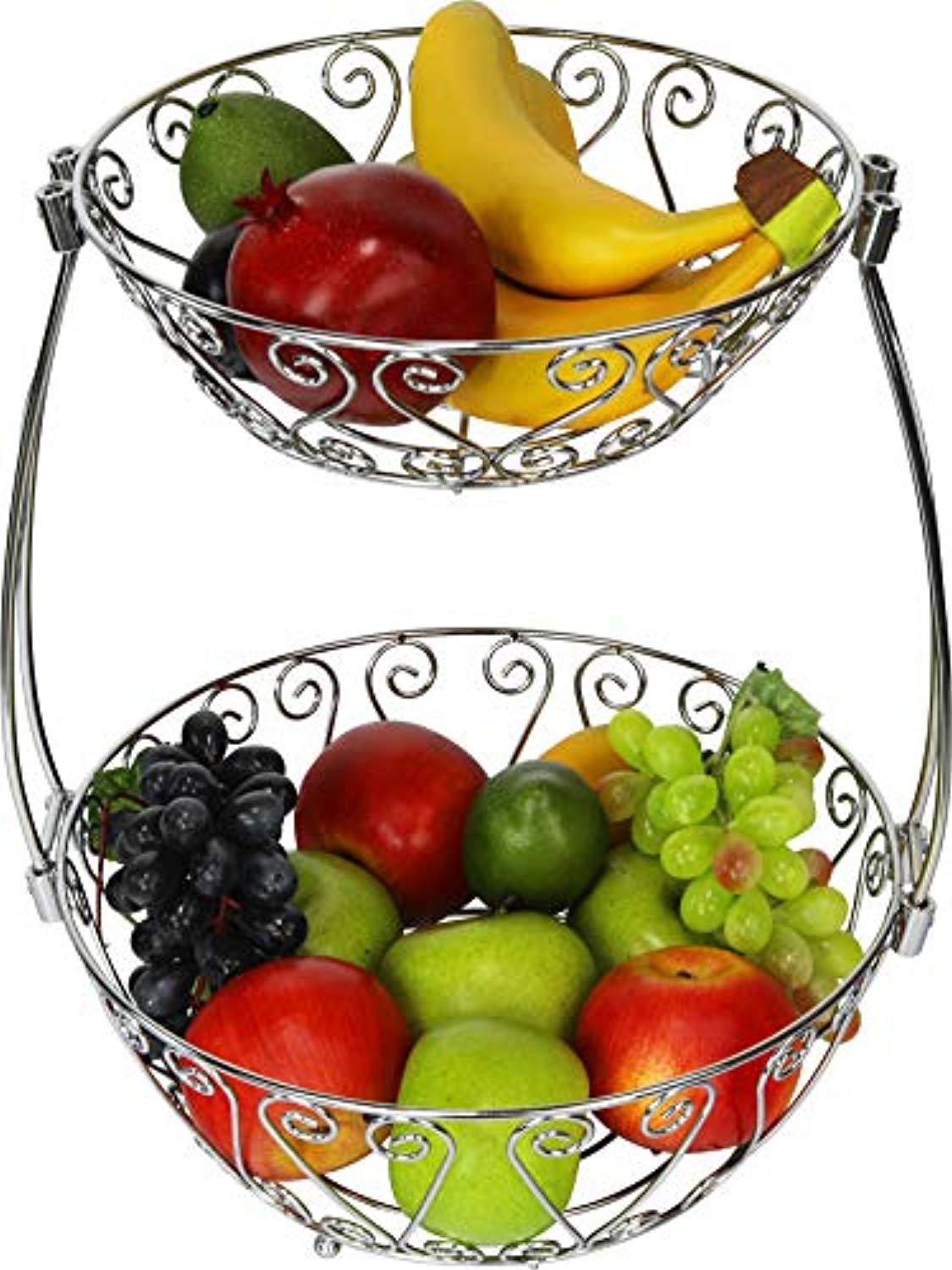 2 Tier Countertop Fruit Basket Bowl Storage Chrome Littlemore