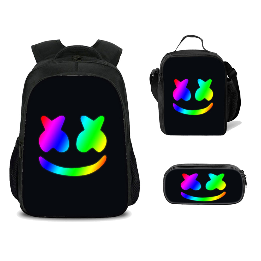 Marshmello Rainbow Smile Face Backpack Sets For Teenagers Boys Girls Uhoodie - rainbow marshmallow roblox