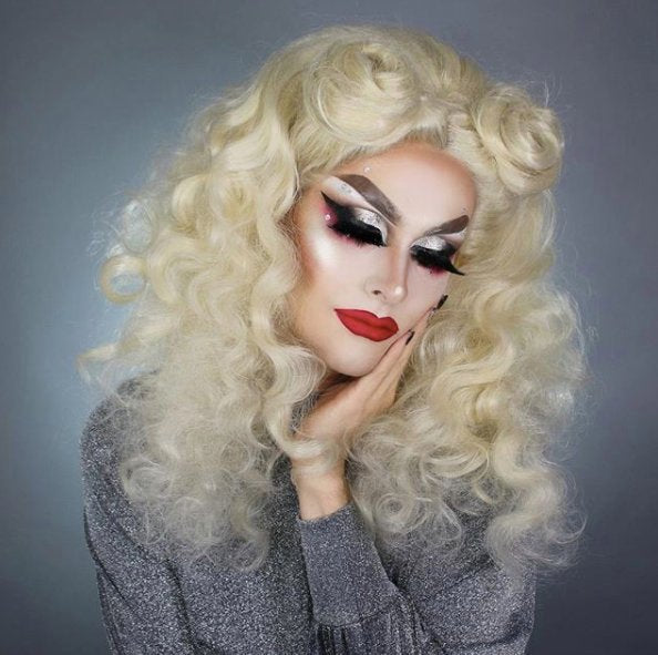 Onwijs Drag Queen Wig, Space Buns Curly Platinum Blonde Prestyled Custom BX-47