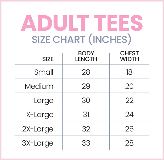laree + co adult tee size chart