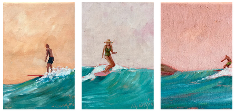Surfers by artist Carla Gangini