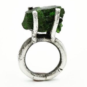 Raw Emerald set in Blackened Sterling Silver ring by Jill Herlands.