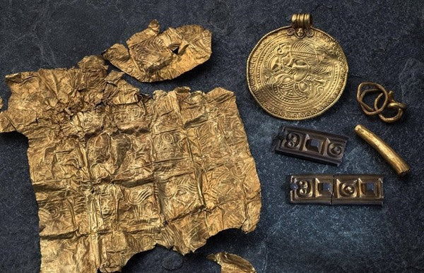 The Gold Treasure at Tornes, discovered by Paul Norli, using a metal detector. - Norwegian Jewelry Blog