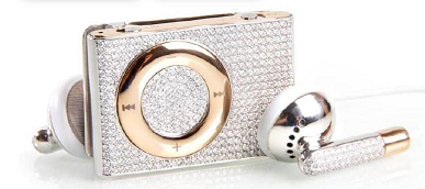 The iDiamond MP3 player: 18K solid gold with 430 diamonds.