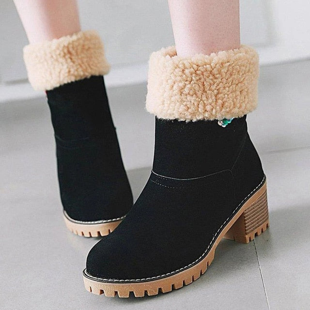 warm square heel snow boots