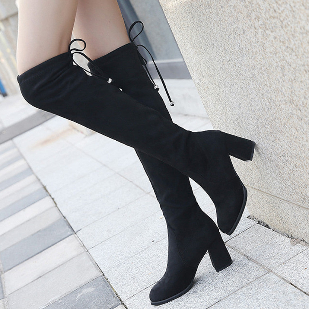 thigh high boots square heels