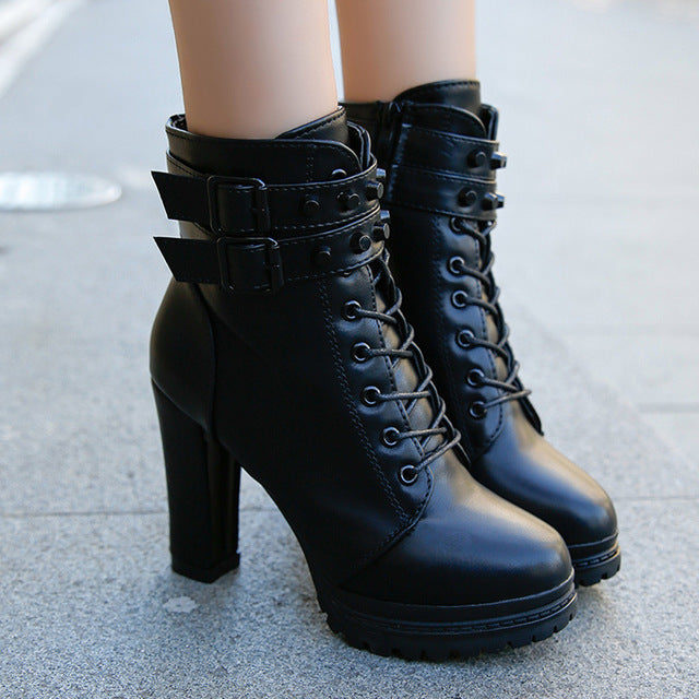 women's lace up heeled ankle boots