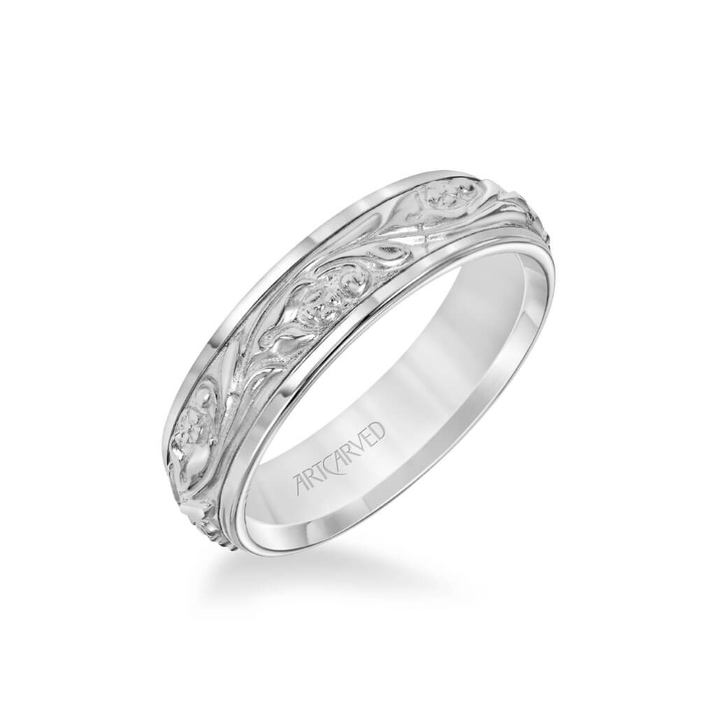 6MM Men's Wedding Band - Intricate Engraved Scroll Design and Rolled E ...