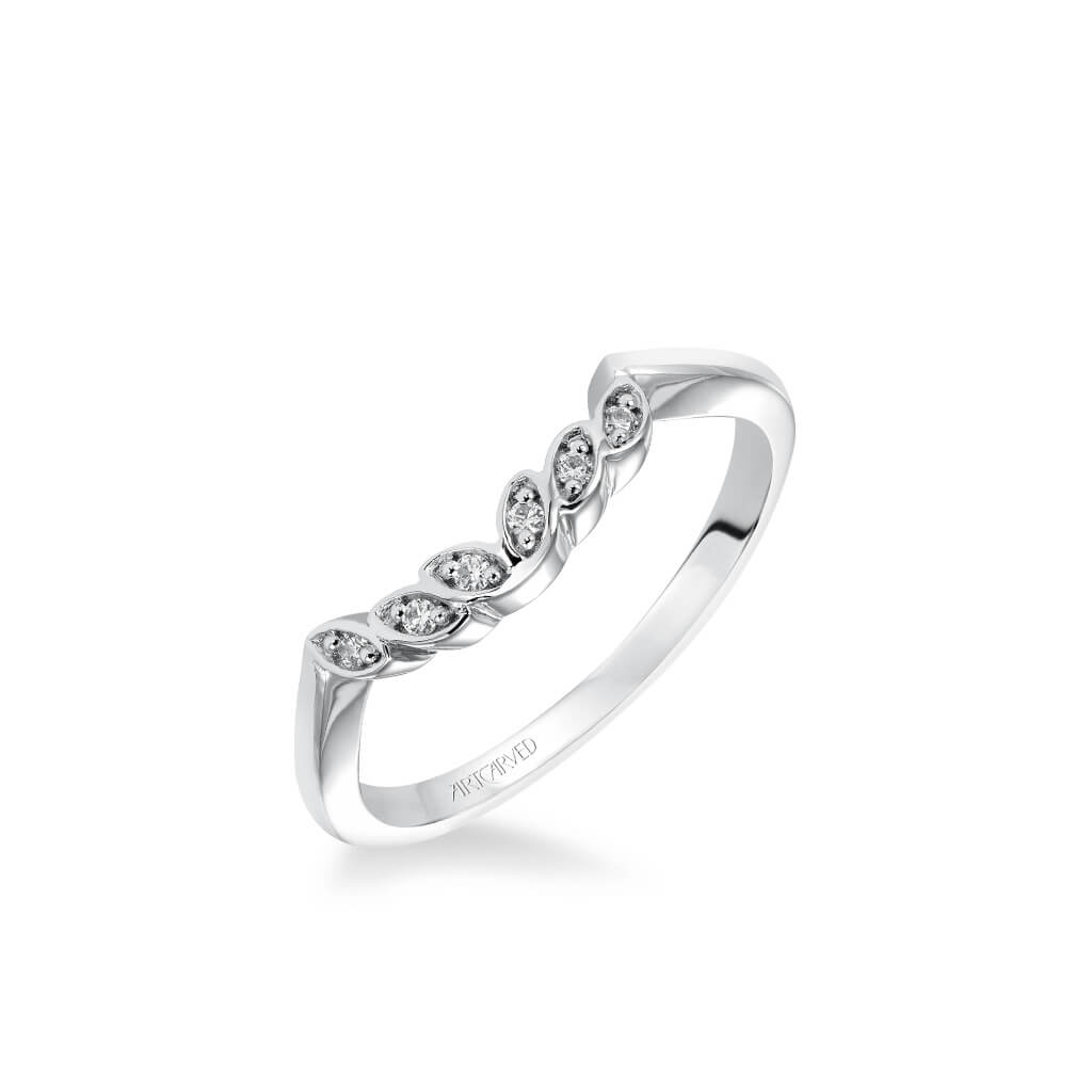 Corinne Contemporary Diamond Petal and Polished Curved Wedding Band ...