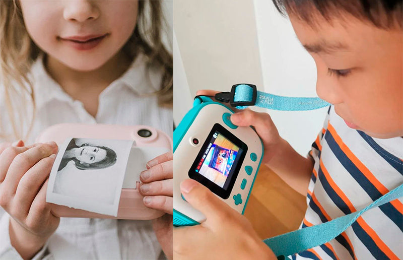 grandchildren using the kid instant print camera