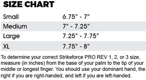 KR Pro Rev Size Chart