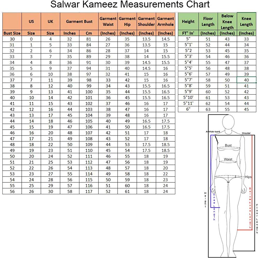 Indian Salwar Size Chart