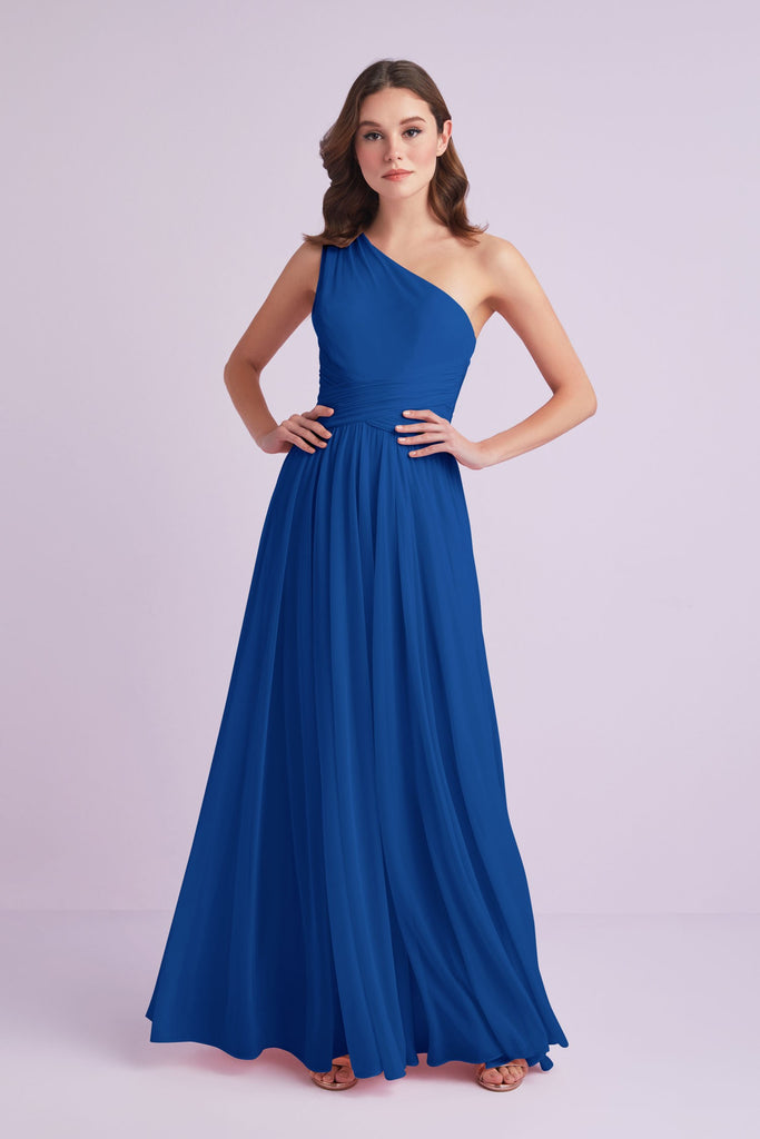 Buy One-Shoulder Mesh Bridesmaid Dress with Full Skirt by Oleg By Oleg ...