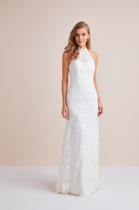 halter neck sheath wedding dress