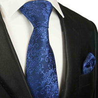 Paul Malone Krawatte marine blau barock - Blaue Herren Krawatte 100% Seide - 2050 -2er