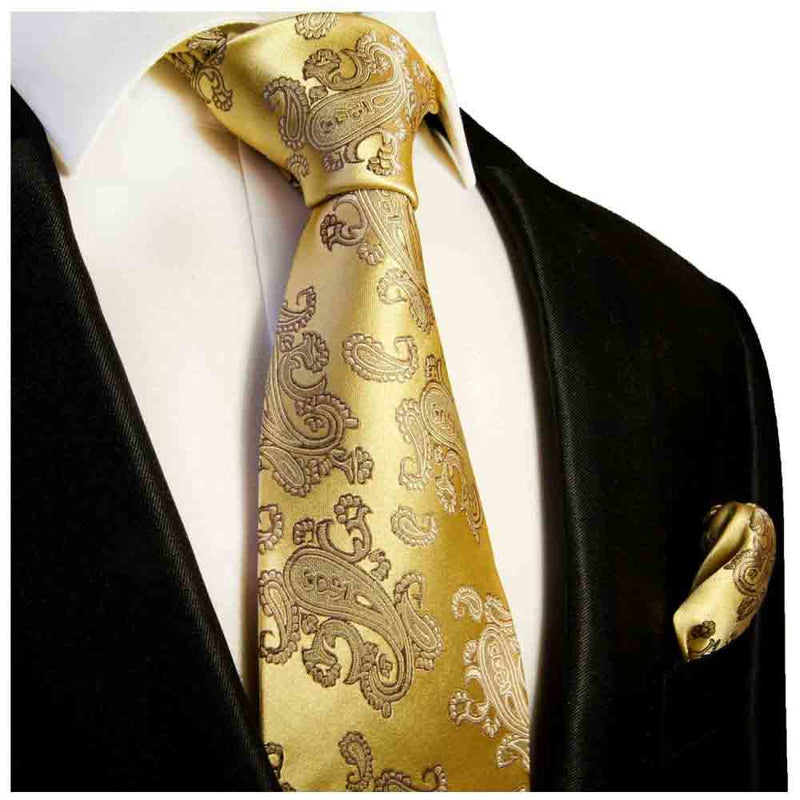 Krawatte gold paisley - goldene Herren Krawatte 100% Seide