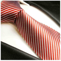 Paul Malone Krawatte rot weiß fein gestreift - Rote Herren Krawatte 100% Seide - 447