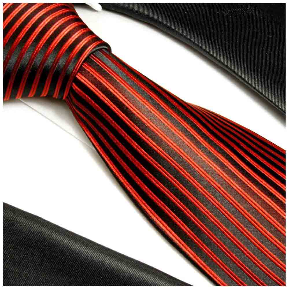 Krawatte rot schwarz gestreift - rote Herren Krawatte 100% Seide