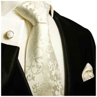 Paul Malone Krawatte ivory uni floral - Ivory Herren Krawatte 100% Seide - 930 -3er