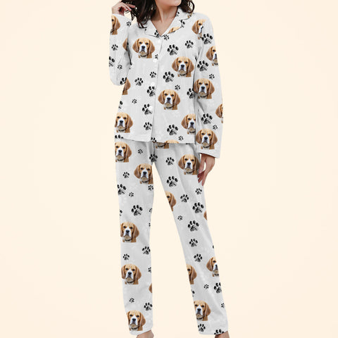 Custom Dog Cat Paw Prints Pajama Pants with Pet Picture Pajamas Set