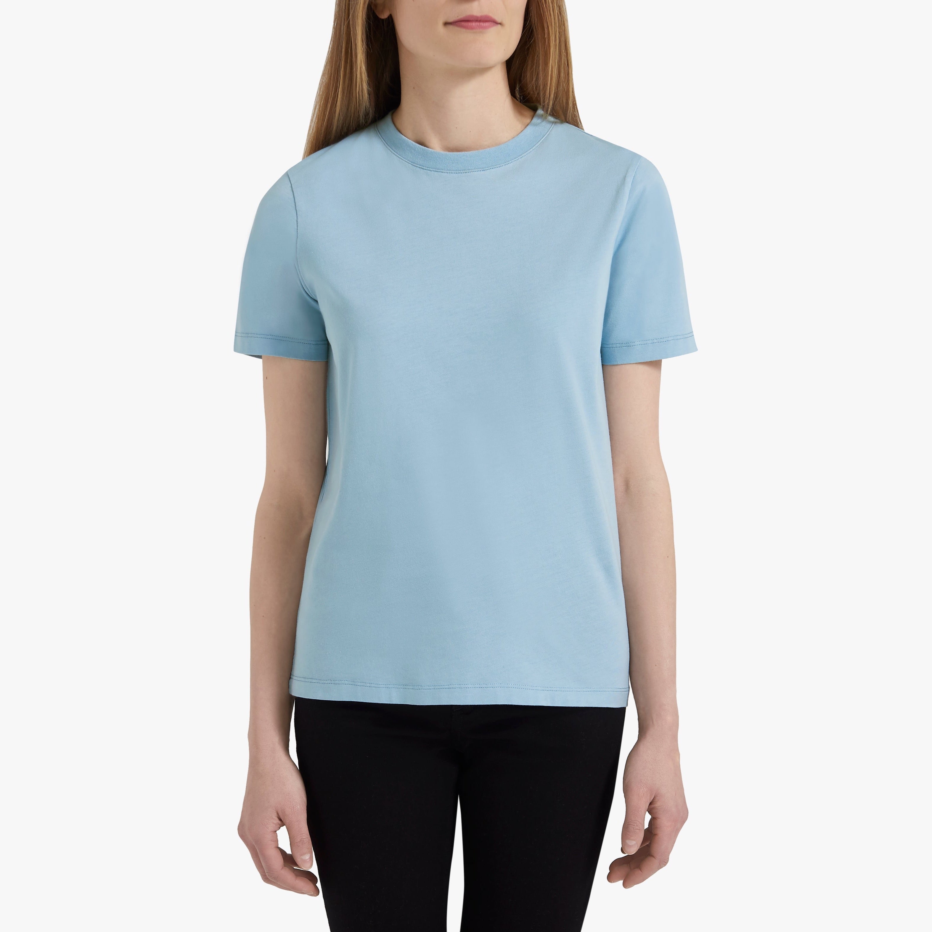 Buy KNIT BLUE LACE-TRIM FITTED T-SHIRT for Women Online in India