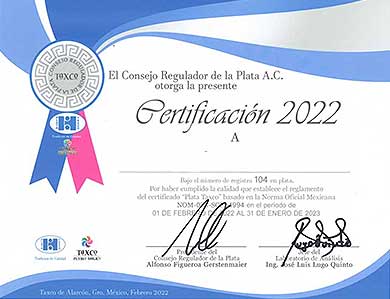 Quality Certificate from Silver Regulatory Council Taxco