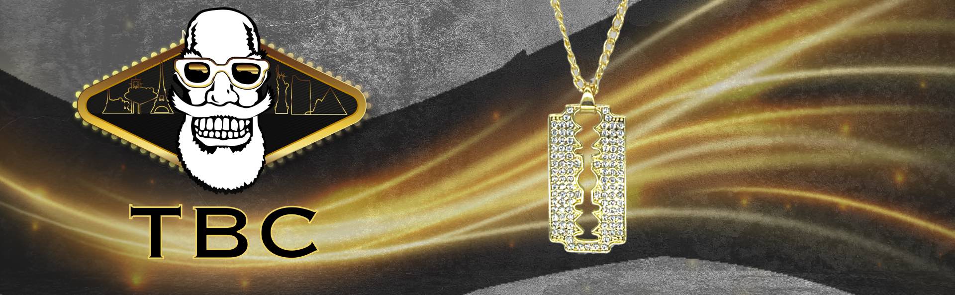 Gold Spark Barber Blade Necklace by The Barber Company, featuring a stainless steel barber blade charm on a sleek chain.