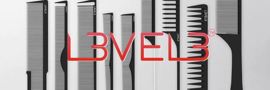 Complete Level 3 Barber Styling Comb Set in a protective pouch, featuring a range of sizes and designs for professional hair styling needs.