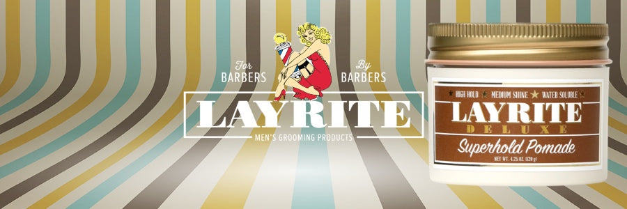 Container of Layrite Superhold Pomade, designed for high hold and easy styling of medium to thick, curly hair.