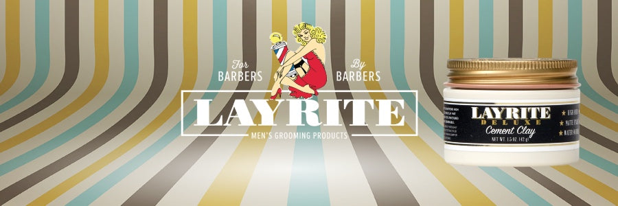 Layrite Cement Clay in container, offering strong hold and matte finish for styling fine to medium-thick hair