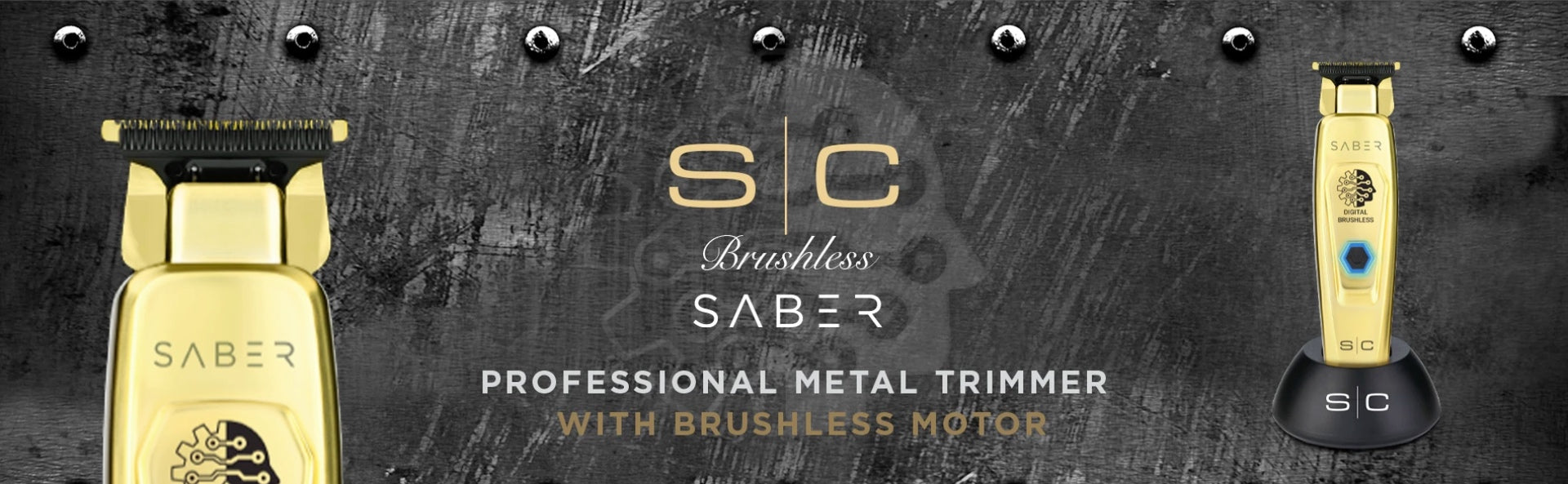 SABER Professional Full Metal Body Digital Brushless Motor Cordless Hair Trimmer in Gold on BuyBarber.com.