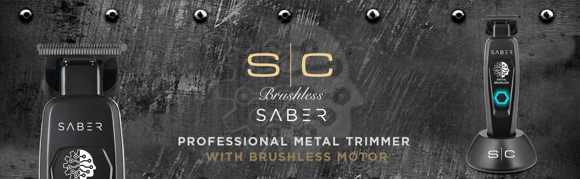 SABER Professional Full Metal Body Digital Brushless Motor Cordless Hair Trimmer in Black on BuyBarber.com