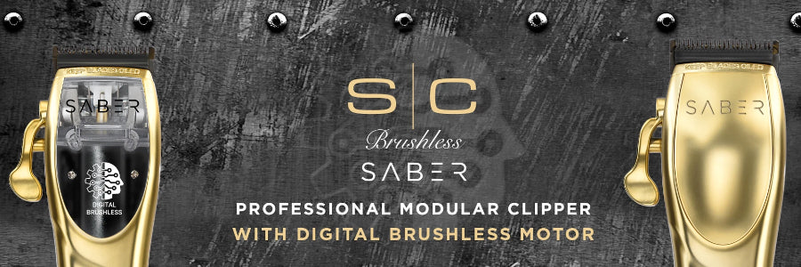 SABER Professional High-Torque Cordless Hair Clipper with Digital Brushless Motor and Matte Gold Finish on buybarber.com.