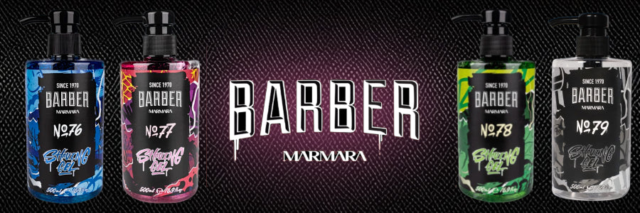 Barber Marmara Shaving Gel No. 76 in a 500 ml pump bottle, designed for a smooth and nourishing shave with invigorating scent, suitable for all skin types.