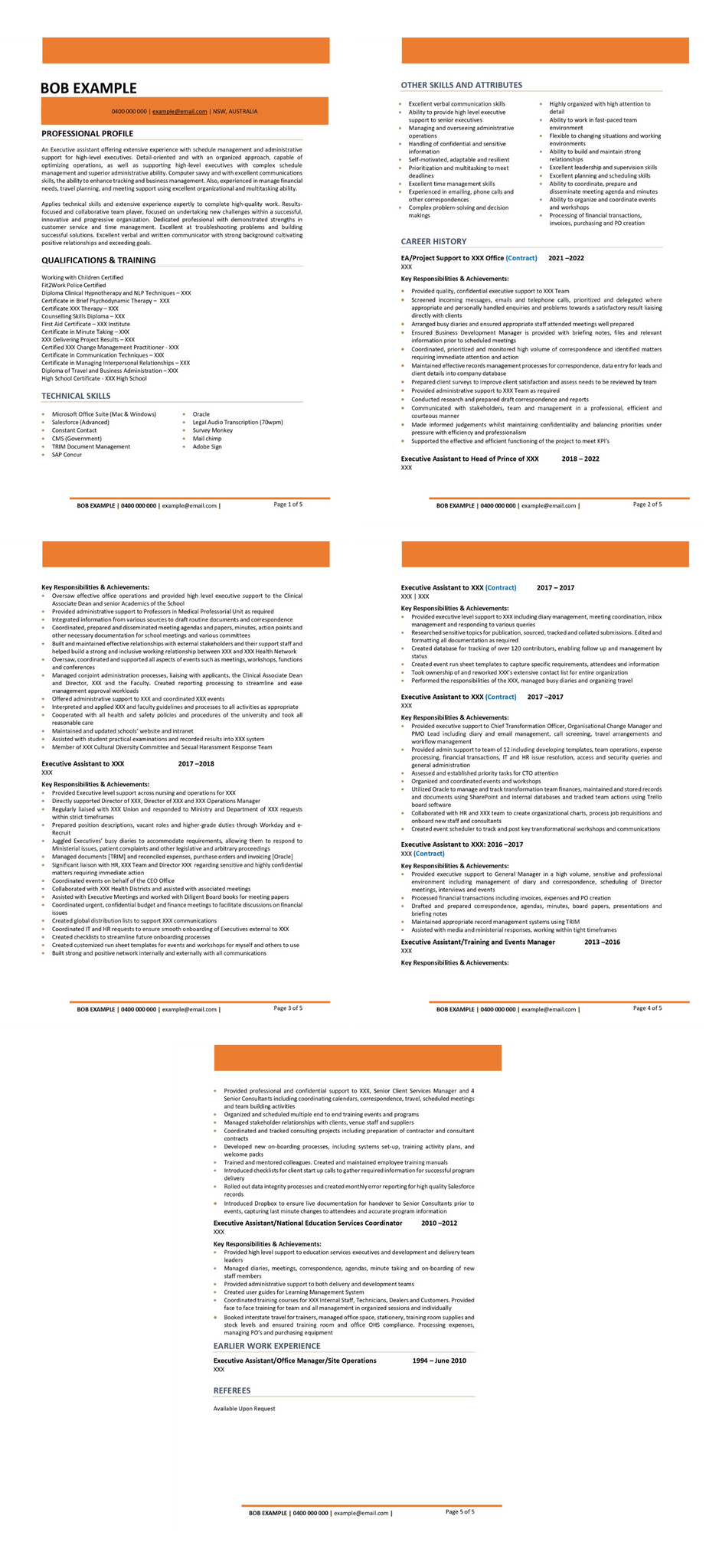 Administration Resume Example (Before)