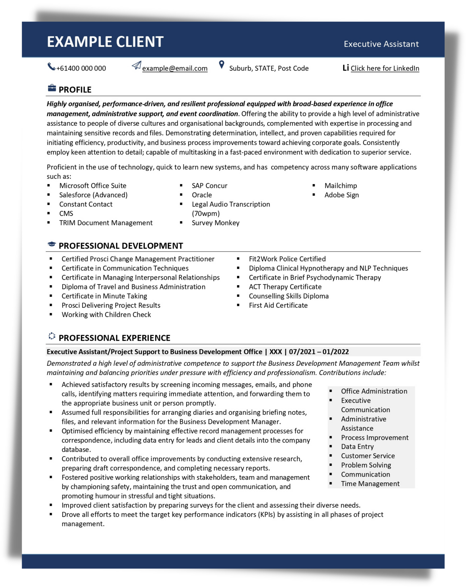 Administration Resume Example