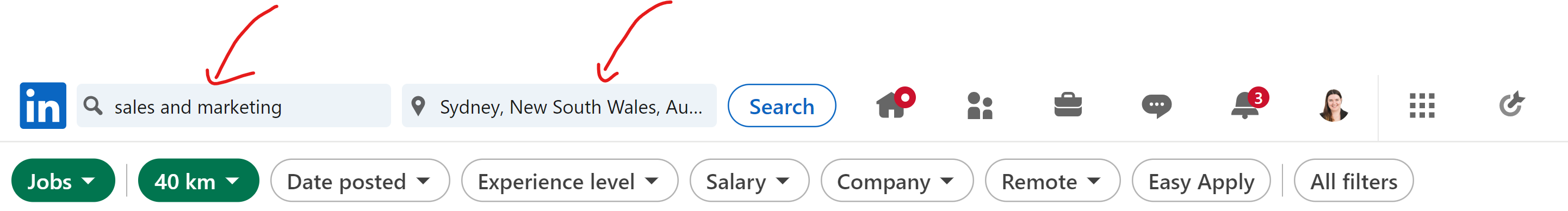 LinkedIn job search bar