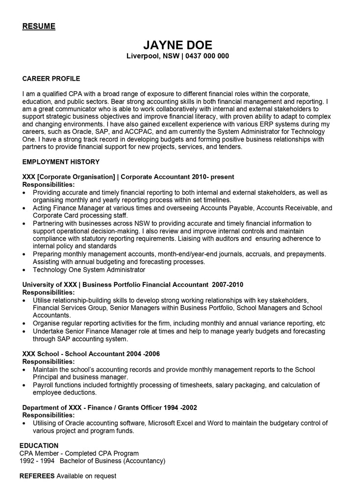 Accounting Resume Example (Before)
