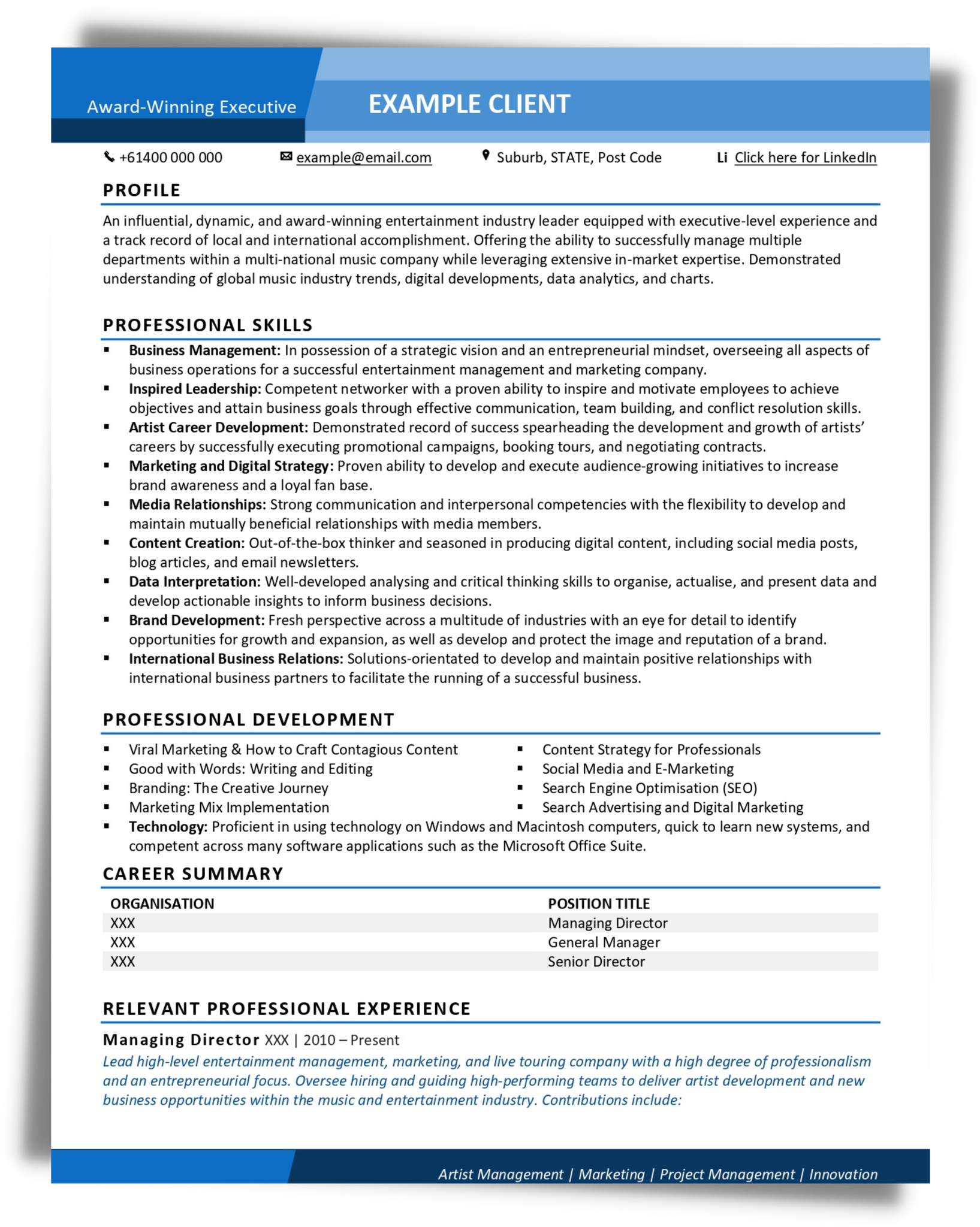 Advertising, Arts, and Media Industry Resume Example (After) 
