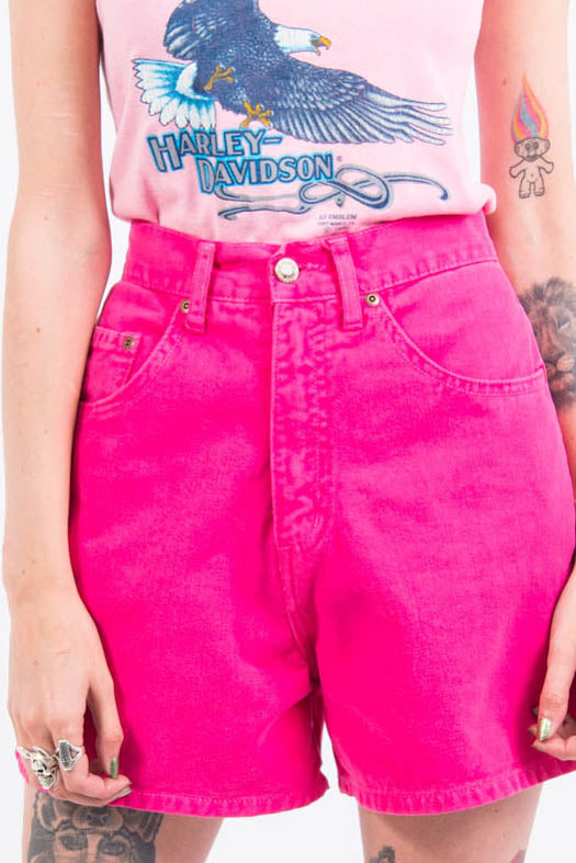 hot pink denim shorts