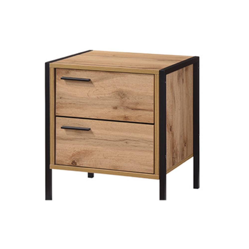 Oak Effect Black Metal Frame Bedside Table The Furniture Union