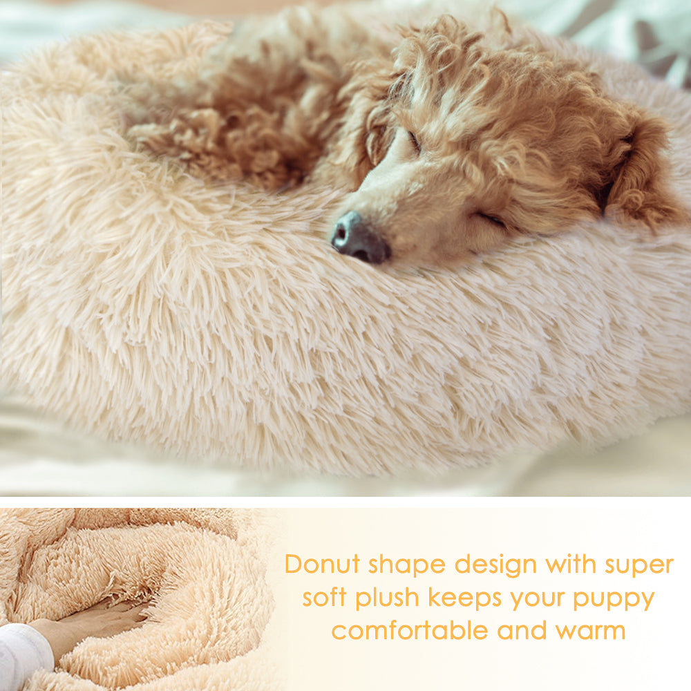SlowTon Dog Calming Bed Ultra Soft Donut Cuddler Nest Warm Plush Dog Cat Cushion with Cozy Sponge Non-Slip Bottom for Small Medium Pets Snooze Calm Sleeping IndoorMachine Washable 
