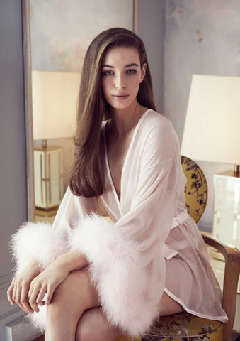 Gilda & Pearl Pink Silk and Marabou feather Robe